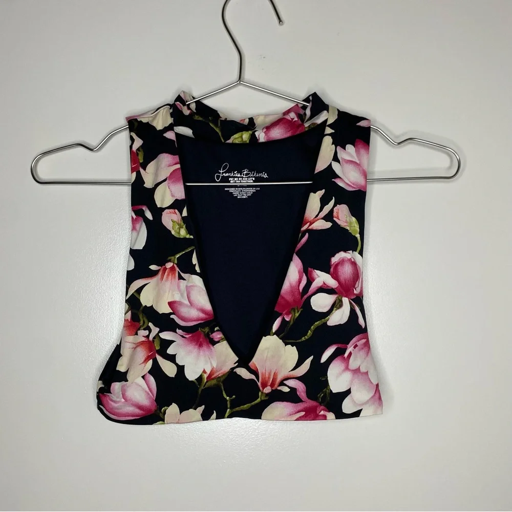 Frankie’s Bikinis Floral print black Bikini Deep V Top